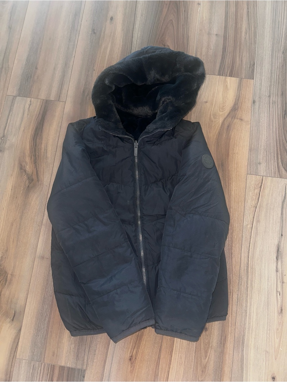 Abercrombie & Fitch Black Puffer Jacket with Faux-Fur Hood